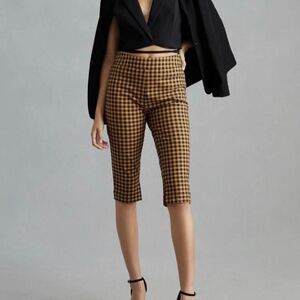 Anthropologie Maeve Knit Biker Capri Pants Black Mustard Yellow Size 6